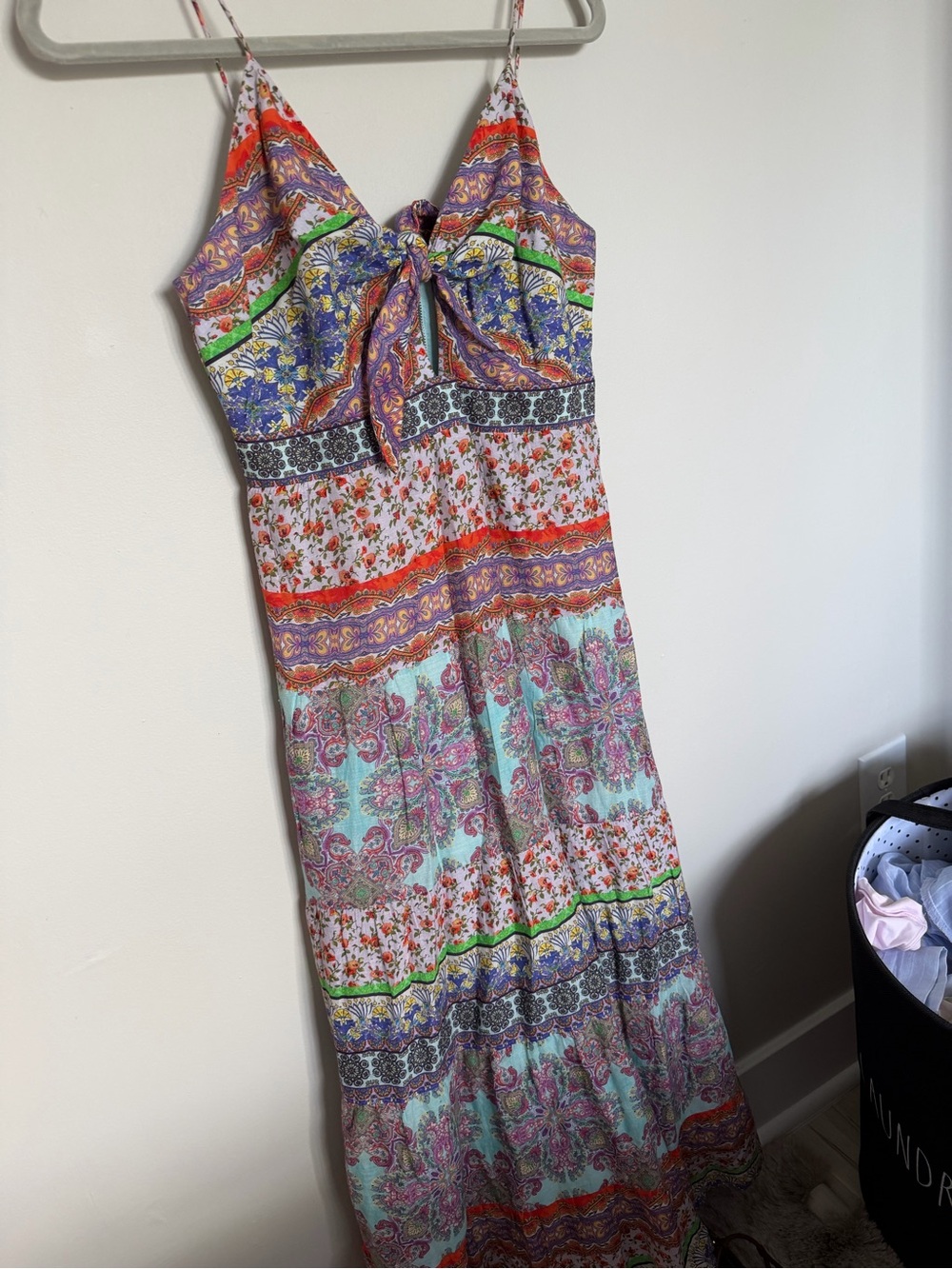 Bohemian Floral Tie-Front Midi Dress in Multi